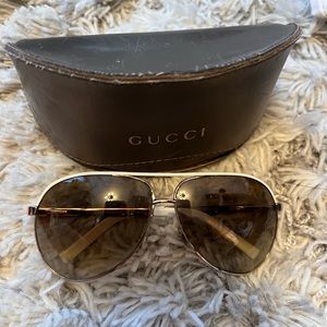 Gucci Aviator - Gold & White with Brown Gradient Lenses